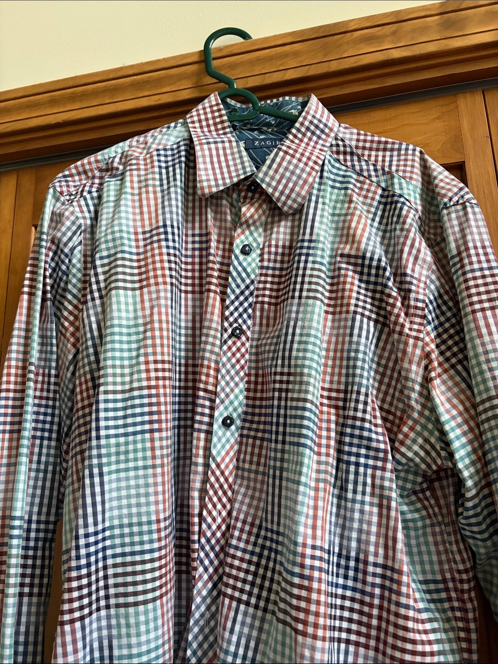Men's Checked Dress Shirt in Blue, Red & Green by Zacari